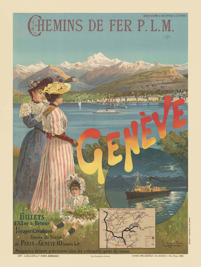 Geneva Travel Poster: Chemin de Fer P.L.M. by F. Hugo d’Alesi, 1893