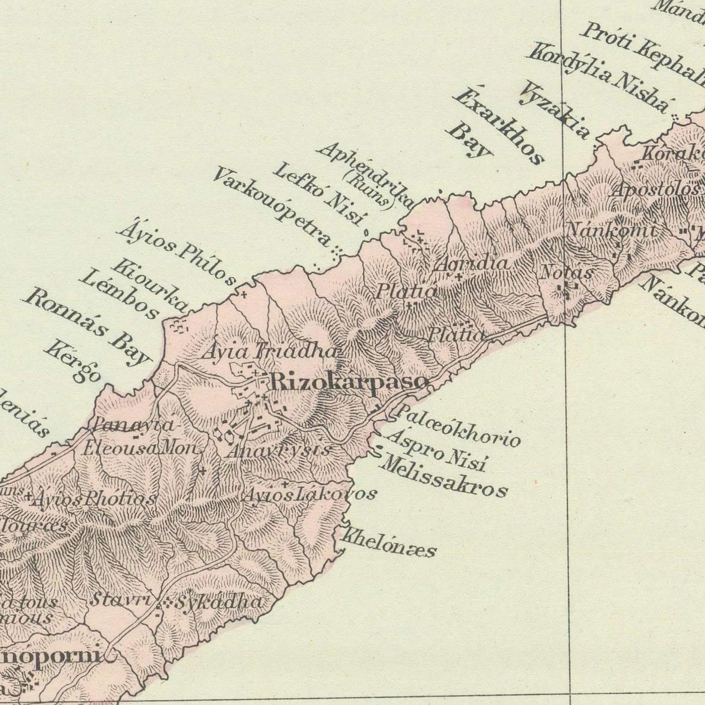 Old Map of Cyprus by Stanford, 1904: Nicosia, Troodos Mtns, Ancient Sites, Bays, Districts
