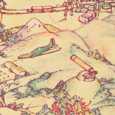 Alte picturale Karte von Kalifornien von De Foy, 1938: LA, SF, Redwood-Bäume, Weinberge, China Clipper 