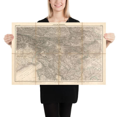 Mapa antiguo de los Alpes Orientales y Julianos por Mayr, 1874: Trieste, Eslovenia, Croacia, Mar Adriático 