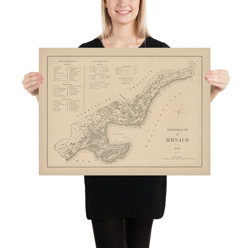 Alte Karte von Monaco von Gillot, 1898: Monte Carlo, La Condamine, Casino, Palais, Hafen 