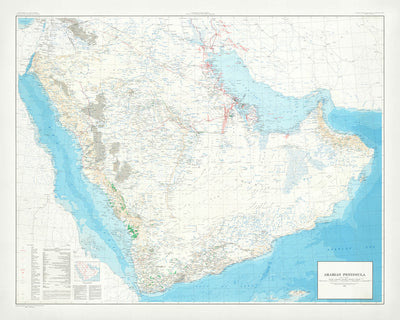 Large Geological Oil Map of the Arabian Peninsula: Pipelines, Dubai, Kuwait, Qatar