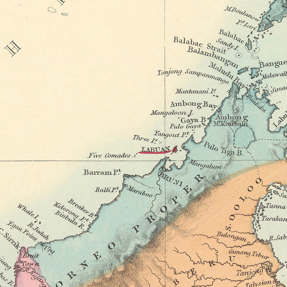 Alte Karte von Südostasien von SDUK, 1872: Kolonialzeit, asiatische Seewege 