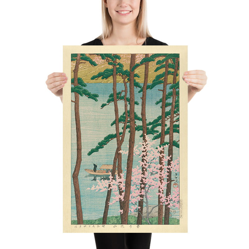 Arashiyama en primavera con flores de cerezo de Hasui Kawase, 1935 