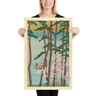 Arashiyama en primavera con flores de cerezo de Hasui Kawase, 1935 