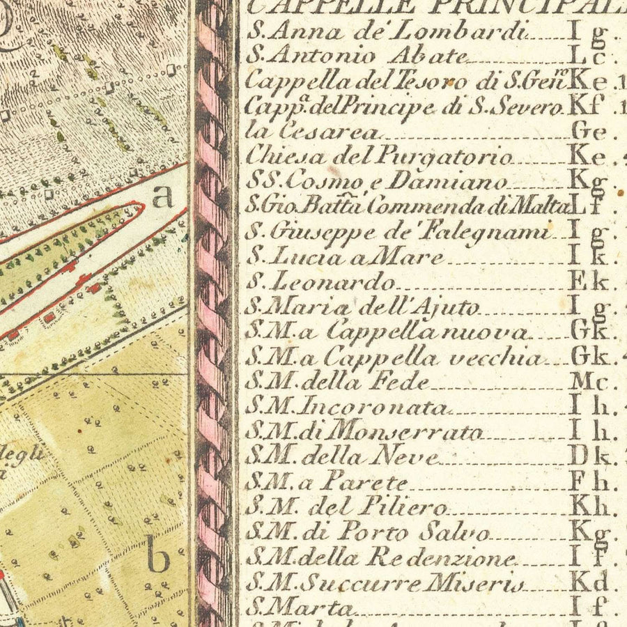 Grande mappa antica di Napoli di Rizzi-Zannoni, 1794: Borgo Santa Lucia, Chiaia, Toledo, Porta Capuana, San Carlo 
