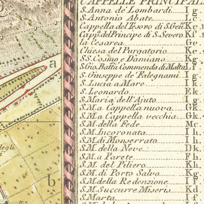 Large Old Map of Naples by Rizzi-Zannoni, 1794: Borgo Santa Lucia, Chiaia, Toledo, Porta Capuana, San Carlo