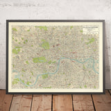 Ancienne carte de Londres par Gross, 1920 : Thames, West End, The Mall, Trafalgar Sq, Hyde Park 