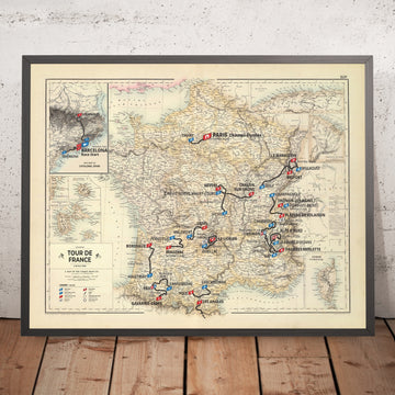 Tour de France 2026 Route Map – On an Antique 1872 Map of France