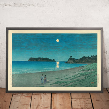 Una imagen enmarcada de la playa de Shichiri en Soshu de Hasui Kawase, 1935