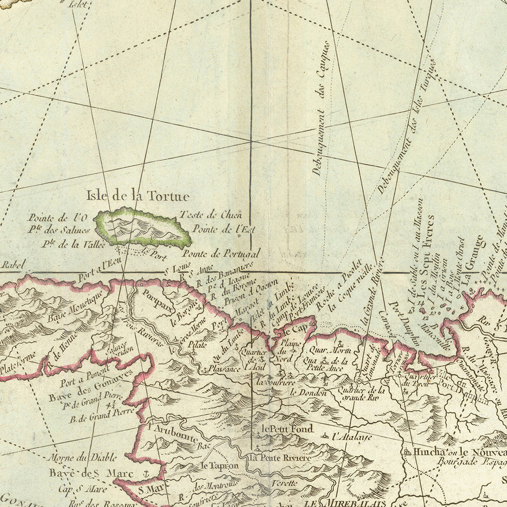 Alte nautische Karte der Karibik, 1750: Santo Domingo, Haiti, Jamaika, Puerto Rico, Turks- und Caicosinseln 