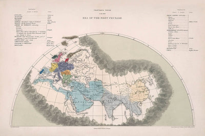 Alte Karte des Ersten Kreuzzugs von Quin, 1856: Deutsches Reich, Byzantinisches Reich, Jerusalem, Kalifate, China 