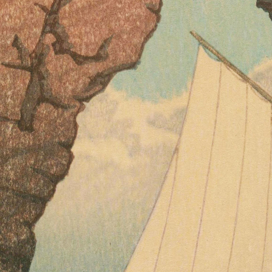 Segelboot und Zaimoku-Insel in Matsushima von Hasui Kawase, 1935 