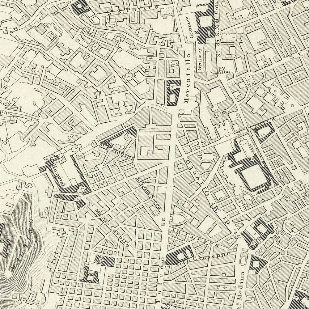 Old Map of Naples by SDUK, 1835: Castello Nuovo, St. Elmo, Posilipo, Toledo, Great Harbour