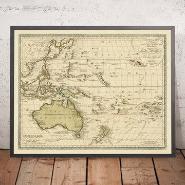 Old Map of Australia, New Zealand and Polynesia by Walch, 1830: Cook & Tasman routes; equirectangular; oval cartouche