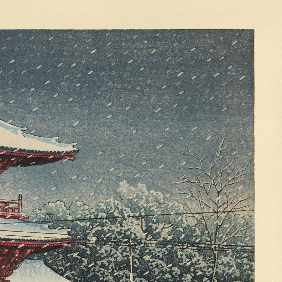 Snow at Zojoji Temple in Tokyo by Hasui Kawase 1935