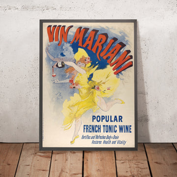 A framed image of Vin Mariani Vintage Tonic Wine Poster by Jules Chéret, 1894