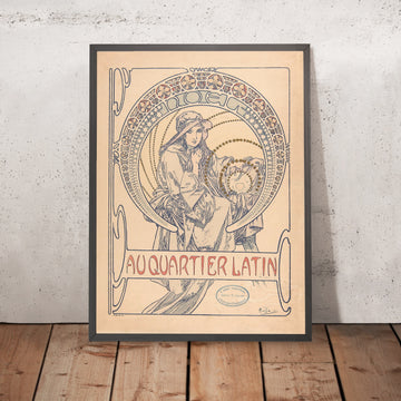 A framed image of Au Quartier Latin Cover Design by Alphonse Mucha, 1900