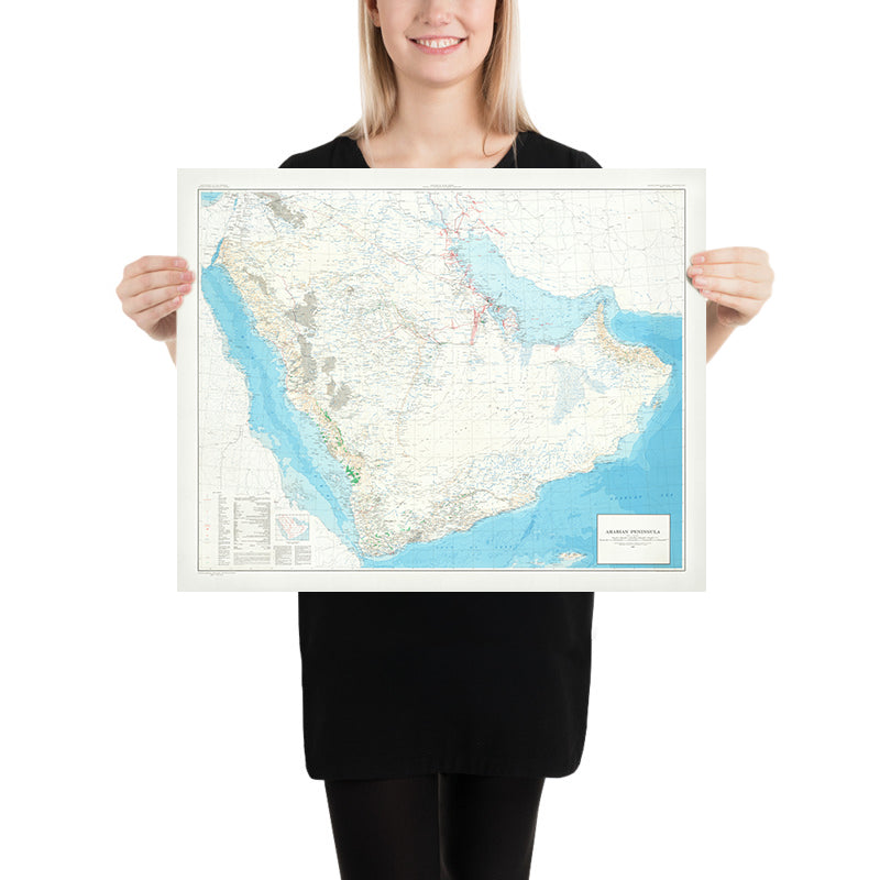 Large Geological Oil Map of the Arabian Peninsula: Pipelines, Dubai, Kuwait, Qatar