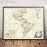 Old Map of North and South America by Sayer, 1786: Early US independence; Treaty of Paris borders; River of the West