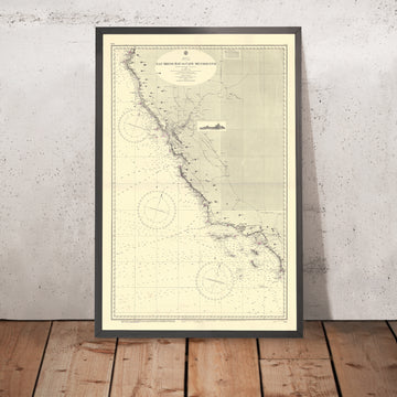 Mappa della costa californiana antica, 1955: Baia di SF, Porto di LA, San Diego a Carta Nautica di Cape Mendocino 