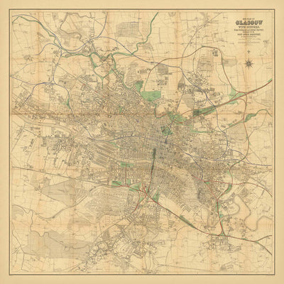 Große Karte von Glasgow von Bartholomew, 1903: Eisenbahnen, Fluss Clyde, Parks 