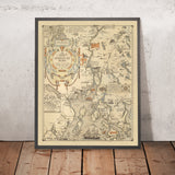 Antiguo mapa pictórico de Penobscot Bay, Maine, de Phillips 1940: Bangor, Camden, Belfast, Blue Hill, US 1 