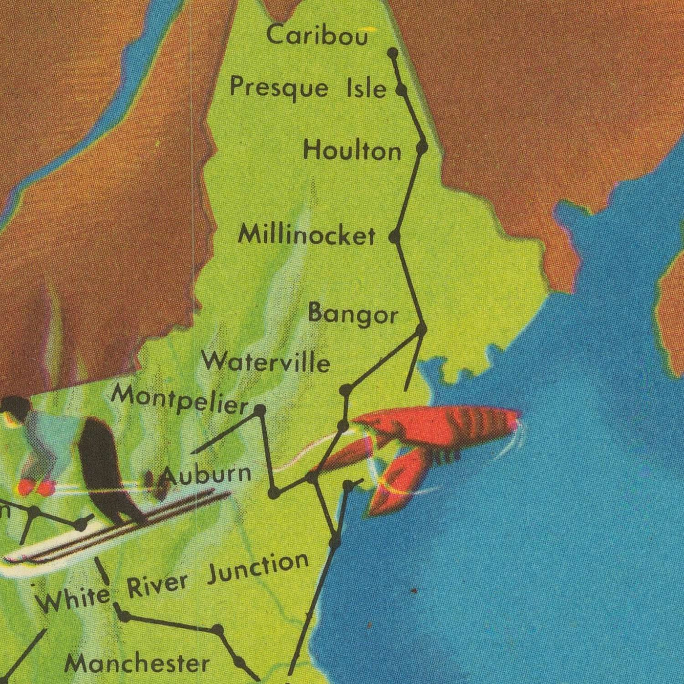 Ancienne carte de la compagnie aérienne TWA des États-Unis, 1948 : NYC, LA, Chicago, itinéraires TWA 