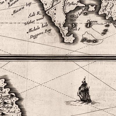 Ancienne carte de la Jamaïque et de la Barbade par Speed, 1676 : Port Royal, Bridgetown, montagnes, navires 