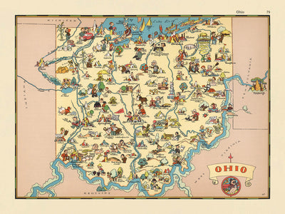 Pictorial Map of Ohio by Ruth Taylor White, 1935: Columbus, Cleveland, Cincinnati, Industry, Railroads