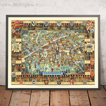 Alter bildlicher Stadtplan von Cambridge von Lee, 1948: King&