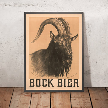 A framed image of Vintage Bock Beer Poster by Henry Jerome Schile, 1884