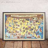 Alte Folklore-Legendenkarte der USA, 1960 