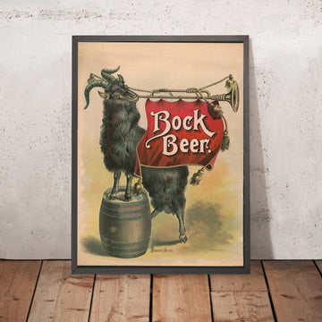 A framed image of Vintage Bock Beer Poster, 1894
