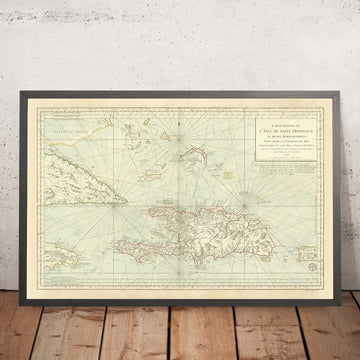Ancienne carte nautique des Caraïbes, 1750 : Saint-Domingue, Haïti, Jamaïque, Porto Rico, Îles Turques et Caïques 