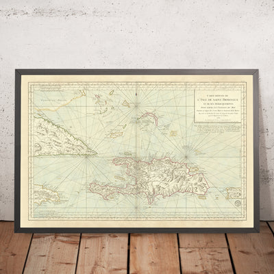 Alte nautische Karte der Karibik, 1750: Santo Domingo, Haiti, Jamaika, Puerto Rico, Turks- und Caicosinseln 