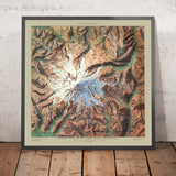 Antiguo mapa en relieve del Parque Nacional del Monte Rainier, Washington, 1914: Paradise, Sunrise, Camp Muir, Carbon Glacier, Longmire 
