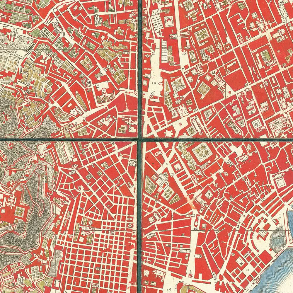Large Old Map of Naples by Rizzi-Zannoni, 1794: Borgo Santa Lucia, Chiaia, Toledo, Porta Capuana, San Carlo