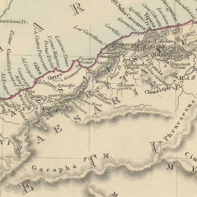 Old Map of North Africa, 1845: Atlas Mountains, Sahara, Carthage, Tangier, Algiers