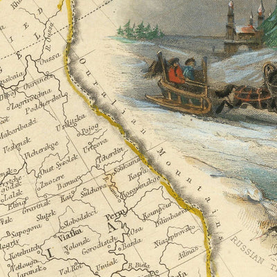 Old Map of Europe by John Tallis, 1851: Seal Hunting, Camels, Slave Market, etc.