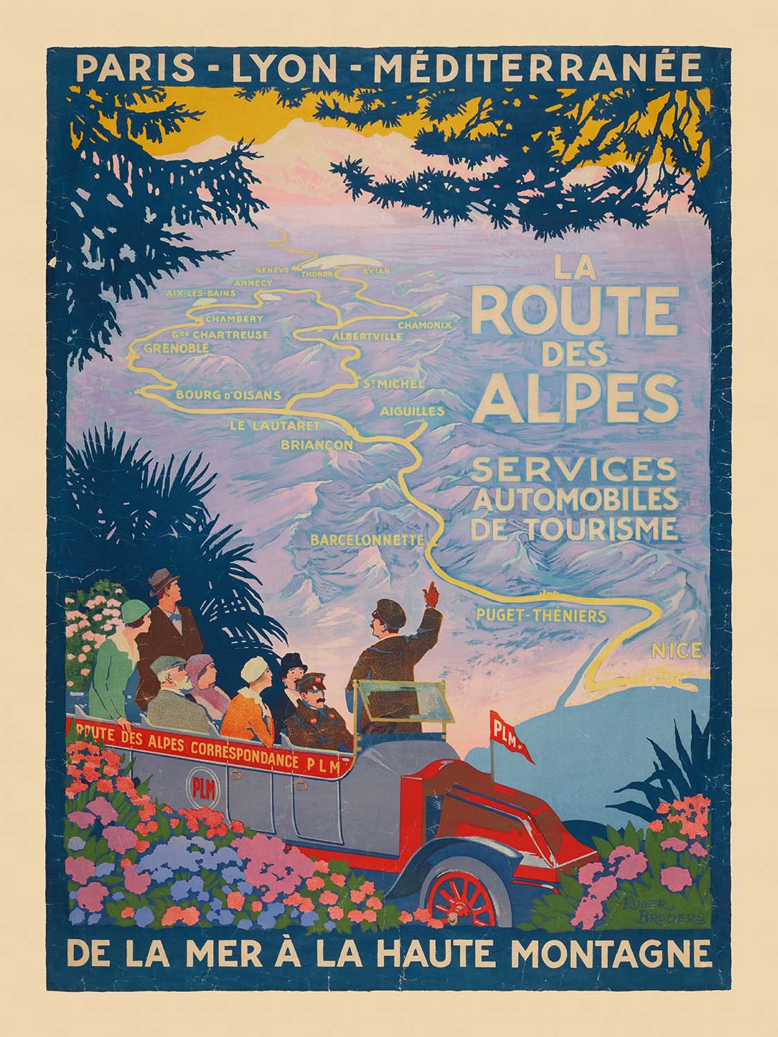 Affiche de voyage des Alpes françaises : La Route des Alpes par Roger Broders, 1920 
