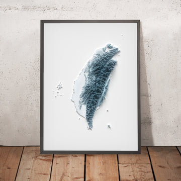 Une image encadrée d’une carte topographique en relief de style 3D de Taïwan