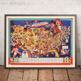 Carte du football américain, 1941 par Albert Richard : États-Unis, NYC, LA, Chicago, Dallas, Boston 