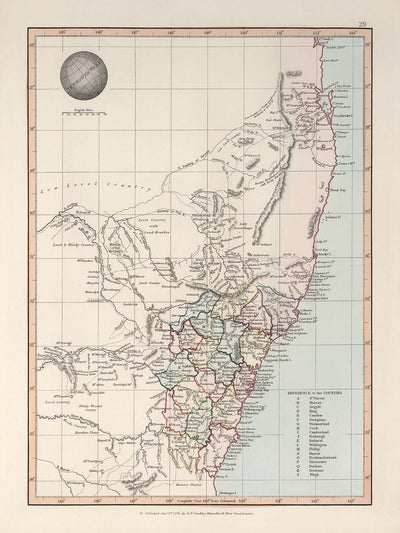 Old Map of New South Wales by Arrowsmith, 1845: Sydney, Newcastle, Rivers, Roads, Counties