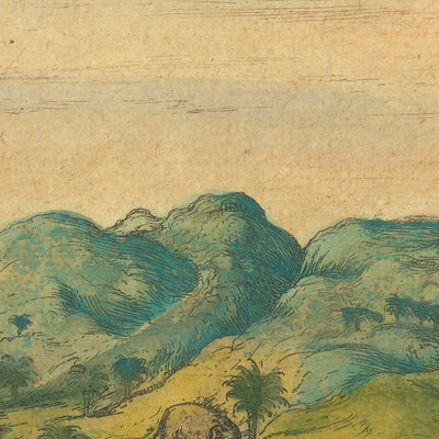 Alte Karte von Calicut in Indien von Braun & Hogenberg, 1572: Ormuz, Canonor, El Mina, Schiffe 