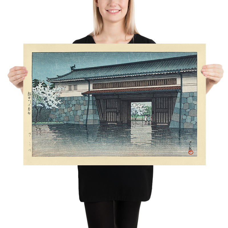 Spring Rain at Sakurada Gate, Tokyo by Hasui Kawase 1935