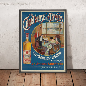 A framed image of Chartreuse d’Anvers Vintage Liqueur Poster, 1911