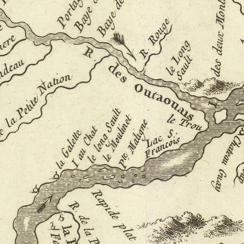 Alte Karte von Quebec und Ontario von Bellin, 1757: Sankt-Lorenz-Fluss, Lac Ontario, Lac Champlain, Fort Carillon, Fort Edward 