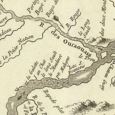 Alte Karte von Quebec und Ontario von Bellin, 1757: Sankt-Lorenz-Fluss, Lac Ontario, Lac Champlain, Fort Carillon, Fort Edward 