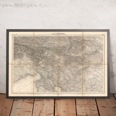 Mapa antiguo de los Alpes Orientales y Julianos por Mayr, 1874: Trieste, Eslovenia, Croacia, Mar Adriático 